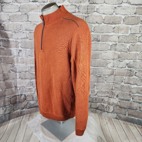 Tommy Bahama Reversible 1/2 Zip Sweater Burnt Orange Taupe Heather Size - Picture 8 of 13